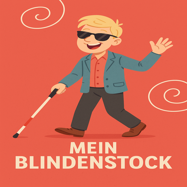 Single-Cover: Ein lächelnder Mann steht mit einem Blindenstock in der Hand da.